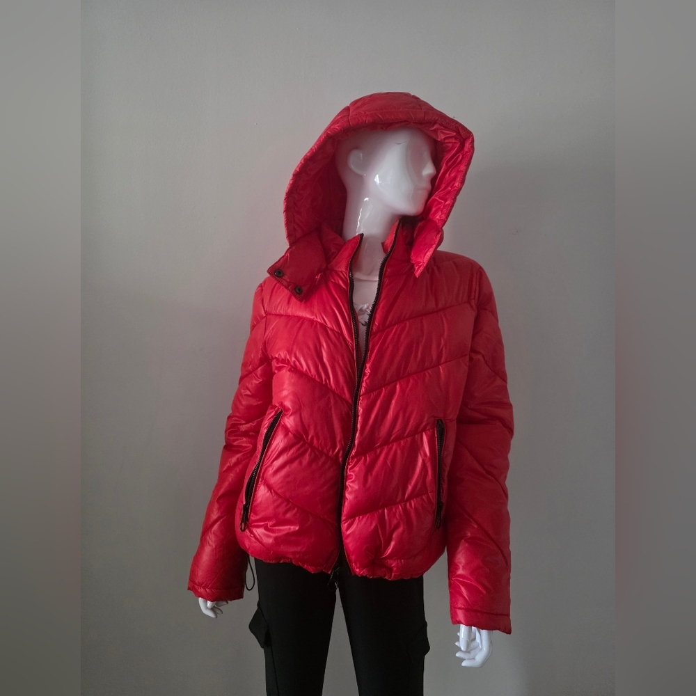 Guess Women's Red Puffer Jacket L/M Worn One Time